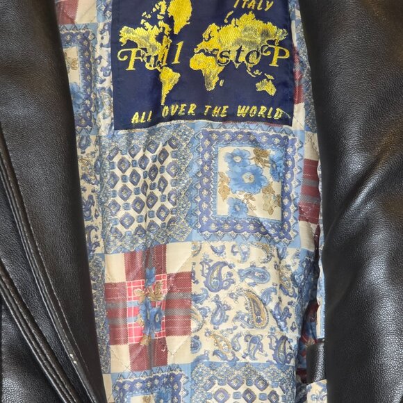Vintage Men's Full Stop "All over the World" Leather Jacket/Vest, Size L-XL, Blk - Picture 7 of 12